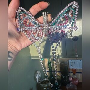 AREA Multicolor Large Crystal Butterfly Clip on Single Earring